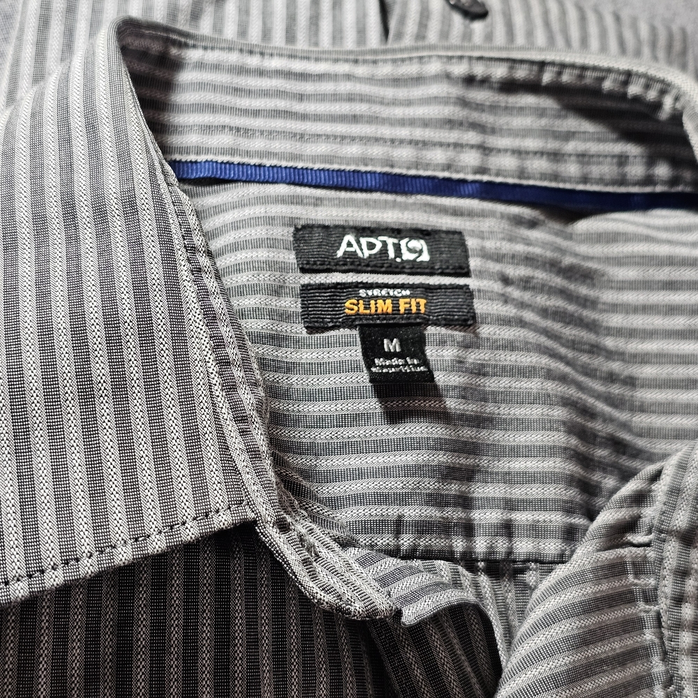 4 X $15. Apt. 9 Men's Gray Pinstripe Slim Fit Shirt 98% Cotton